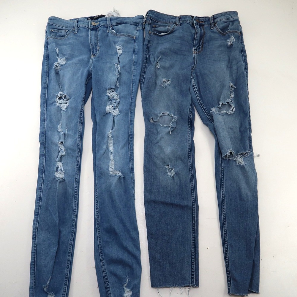 2 Hollister Womens Jeans Super Skinny Size 7 W28 L28 Distressed Blue lot
